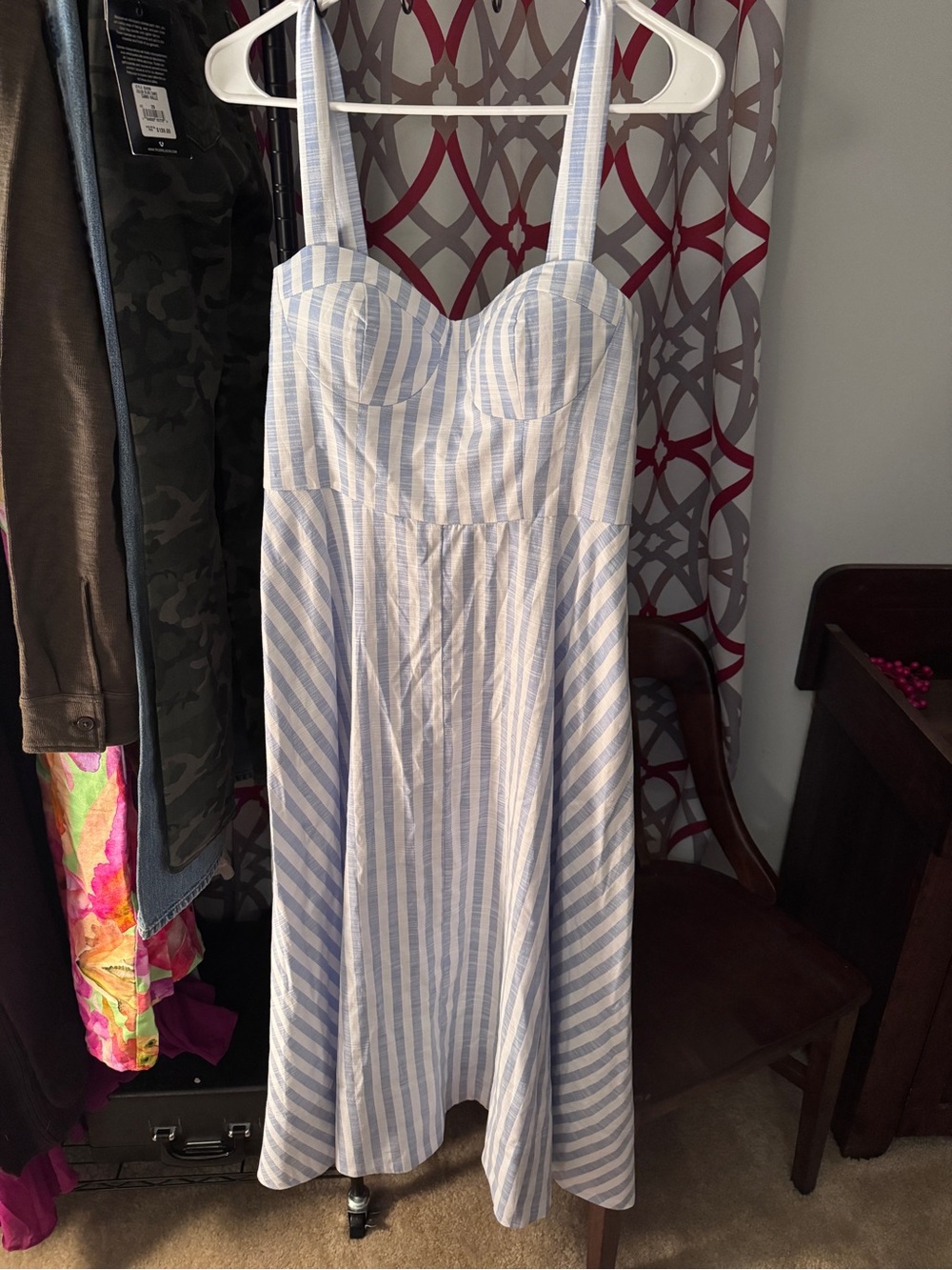 Astr Blue and White Striped Midi Sundress